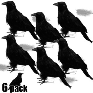 Atdawn Halloween Birds Black Feathered Crows Realistic Looking Halloween Decoration Birds 944