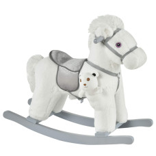 Qaba Kids Plush Rideon Rocking Horse With Bear Toy Children Chair With Soft Plush Toy Fun Realistic Sounds White