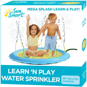 Sunsmart Learn N Play Sprinkler Splash Mat Helps Kids Learn Letters Colors And Writing Inflatable Splash Mat With 24 Adjus