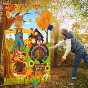 Thanksgiving Party Decorations Thanksgiving Toss Game Turkey Pumpkins Sunflower Scarecrow Harvest Maple Leaves Background Autum