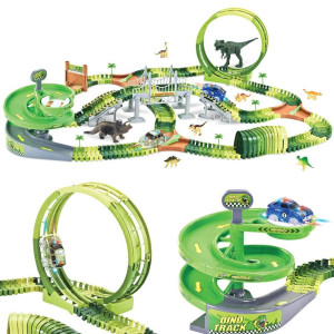 Wesprex Dinosaur Track Toy Set 280 Pcs Flexible Race Track Playset W 240 Tracks 2 Race Cars 1 Ferris Wheel 360 Degree Rotat