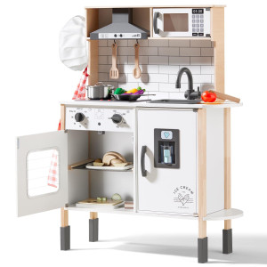 Tiny Land Play Kitchen For Kids Wooden Kids Play Kitchen Playset Chef Pretend Play Set For Toddlers With Real Lights Sounds