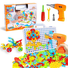 Haifeng 237 Pieces Creative Mosaic Toy Drill Puzzle Set For Kids Stem Learning Educational Toys Drill And Screwdriver Engineer