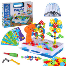 Haifeng Stem Educational Toys For 38 Year Old Creative Mosaic Drill Set For Kids Diy Electric Drill Puzzle Toys 3D Construct