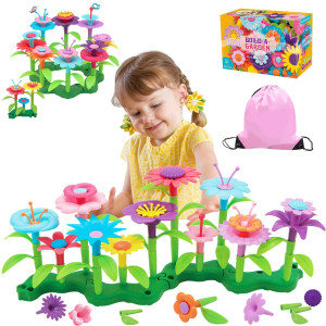 Flyingseeds 46 Pcs Flower Garden Building Toys For Girls Stem Toy Gardening Pretend Play Set For Kids Girls Favor Stacking Gam