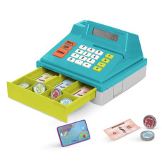 Battat Toy Cash Register For Kids Toddlers 48Pc Play Register With Toy Money Credit Card Blue Calculating Cash Register