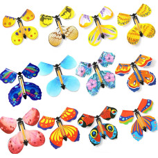 Yoker 12 Pieces Magic Fairy Flying Butterfly Rubber Band Powered Wind Up Butterfly Toy Card Surprise Gift For Party Playing Play