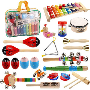 Yopay Toddler Musical Instruments Kids Wooden Percussion Instruments Toys Baby Rhythm Music Education Toys Set For Preschool E