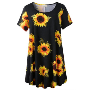 Larace Sunflower Shirts For Womens Summer Tops Plus Size Short Sleeve Tunic Cute Clothes Flowy Floral Blouse3X Asunflower27