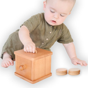 Montessori Coin Box Object Permanence Wooden Coin Drop Toys For 1 Year Old Develops Spatial Awareness Cognitive Skills E