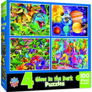 Masterpieces Puzzle Set 4Pack 100 Piece Jigsaw Puzzle For Kids Glow In The Dark 4Pack Blue 8X10