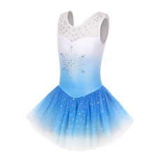 Eqsjiu Dance Leotards For Girls With Tutu Ballet Skirts Dresses Gymnastics 3T 4T Blue Snowflake Diamond Gradient Colors White 3