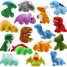 16 Pack Plush Dinosaurs Bulk Mini Dinosaur Figures Assortment Keychain Toy Soft Dino Stuffed Animal Set Gifts For Kids Easter