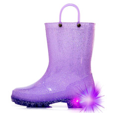 Hugrain Toddler Girls Rain Boots Little Kids Baby Light Up Waterproof Shoes Lightweight Rubber Adorable Sparkle Glitter With Eas