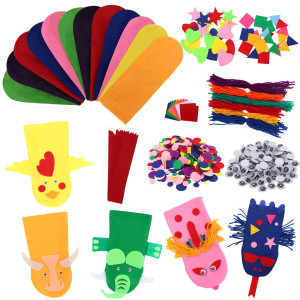 12 Pieces Diy Hand Puppets Making Kit Felt Sock Creative Art Craft Making Your Own Puppets Colorful Pompoms Wiggle Googly Eyes S