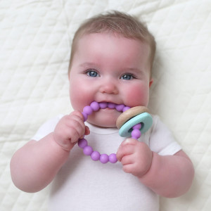 Nuby Natural Wood Silicone Teether 3 M Heart Bracelet Pink