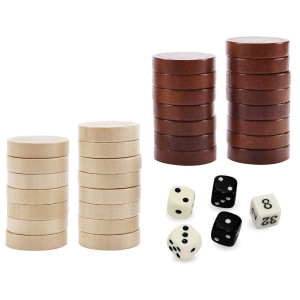 Asney Wooden Backgammon Pieces Solid Wood Checker Pieces Set Board Game Table Chips And 5 Dices Includes Storage Bag 122