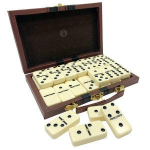 Kicko Premium Classic Domino Set Jumbo Double Six 28 Thick Pieces In Durable Wooden Vegan Leather Box For Boys Girls Adu