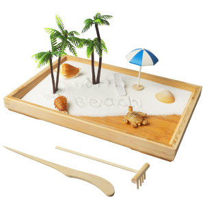 Japanese Zen Garden For Desk White Beach 12 X 8 Desktop Mini Zen Garden With White Sand Artificial Bonsai Tree Rocks Rakes