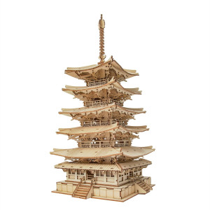 Robotime 3D Puzzle Wooden Craft Kits For Adults Diy Model Building Kit Best Gift For Kids Fivestoried Pagoda