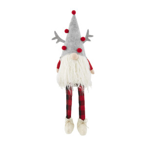 Mud Pie Christmas Buffalo Check Dangle Leg Gnome Reindeer 23 X 7