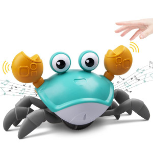 Zonice Crawling Crab Baby Toy With Music And Led Light Up For Kids Toddler Interactive Learning Toy With Automatically Avoid Ob