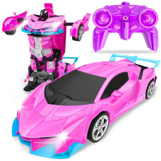 Rc Cars Pink Remote Control Car Toys For 3 4 5 6 7 8 12 Year Old Girls 24Ghz Transformation Robot Rc Cars With Headlight On