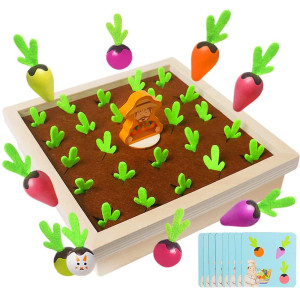 Naodongli Montessori Wooden Educational Toys For Toddlers Wooden Toy Carrot Harvest Game Shape Color Sorting Memory Matching G