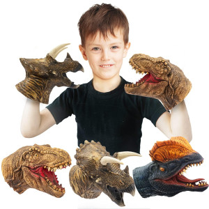 Yolococa Dinosaur Hand Puppets Realistic Latex Soft Animal Head Toys Set Hand Puppet Toys Gift For Kids Party Show Imaginative