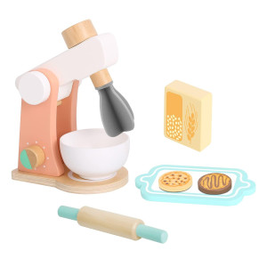 Tookyland Wooden Kitchen Mixer For Kids Age 3 And Up Wooden Play Kitchen Set With Accessories Rolling Pin Tray Bowl Biscuit