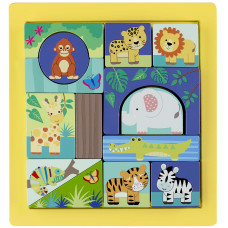 Orange Tree Toys Jungle Animals Block Puzzle Hand Painted Colorful Wooden Puzzle Educational Toy Fsc Certified Kids Tod