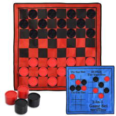 Win Sports 3 In 1 Giant Checkers Game Set Super Tic Tac Toe Including Reversible Rug With 24 Checkers Indoor And Outdoor Activit