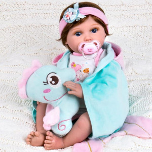 Aori Realistic Reborn Baby Doll 22 Inch Lifelike Newborn Vinyl Dolls Realistic Baby Girl With Mermaid Outfits Gift For Kids 3