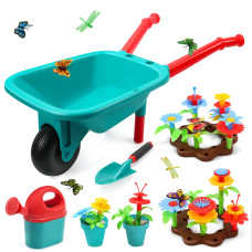 Cute Stone Kids Gardening Tool Set Garden Toys With Wheelbarrow Watering Can Shovel Flower Garden Building Toy Pretend Play