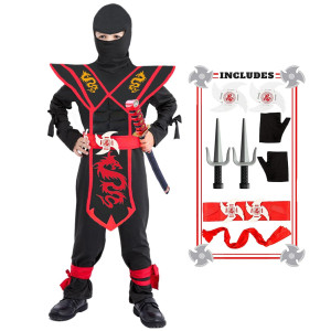 Satkull Ninja Costume For Boys&Girls Halloween Deluxe Costume With Ninja Foam Accessories Toys Set For Kids(Kids-L)