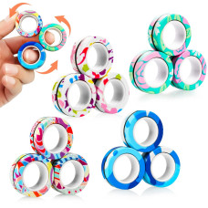 Pushmick 12 Pcs Colorful Finger Magnetic Rings Fidget Magnet Rings Decompression Finger Fidget Ring Stress Relief Fidget Magn