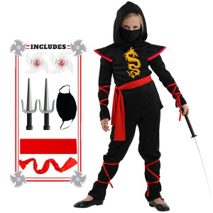 Satkull Ninja Costume Ninja Deluxe Costume Set For Kids Halloween Party Dress Up Ninja Role Playing Christmas Parties(Kids-M-6/7T)