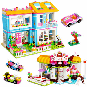 Friends House Toy Building Set 1422 Pcs Friendship House And Cafe Building Blocks Sets With Car Storage Box Creative Rolepla