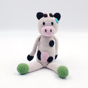 Pebble Fair Trade Handmade Crochet Cotton Farm Animal Cow Rattle 12Inch Length