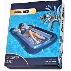 Galvanox Inflatable Tanning Pool Lounger With Pillow Large Blow Up Floating Bed Raft 70X49 Navy Blue