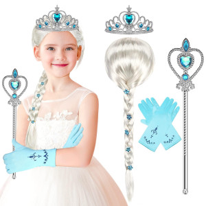 Mtlee Princess Wig Girls Cosplay Wig Princess Tiara Princess Wand Costume Gloves Princess Toddler Dress Up Costume Cosplay Acces