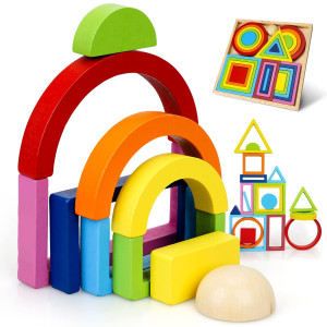 Toy Life Wooden Rainbow Stacking Toy 27 Pcs Stacking Toy Wooden Rainbow Stacker Baby Toys 6 To 12 Months Montessori Rainbow Sta