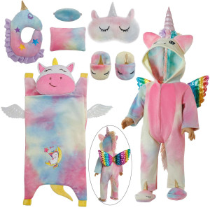 Windolls Girl 18 Inch Doll Sleeping Bag Clothes Accessories Set Unicorn Doll Costume With Unicorn Style Sleeping Bag Eye Ma