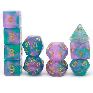 Haxtec 11 Piece Dice Set Extra D6 D20 For Dungeons And Dragons 5E Rpg Games-Teal Purple Glitter