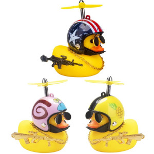 Wonuu 3 Pack Car Rubber Duck Cute Yellow Windbreaking Ducks Dashboard Decorations Small Ornaments With Propellers Glasses Gold