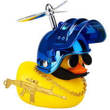 Wonuu Rubber Duck Car Ornaments Cool Yellow Duck Car Dashboard Decorations Squeaky Glasses Duck With Propeller Helmet For Car Cc