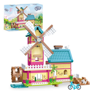 Dream Girls Friends Windmill House Villa Building Set 658 Pcs Beach House Building Blocks Kids Building Toy With Figures And Cat