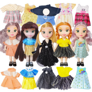 5 Pieces 5 Inch Mini Girl Dolls 10 Sets Handmade Doll Clothes 5 Pairs Of Shoes