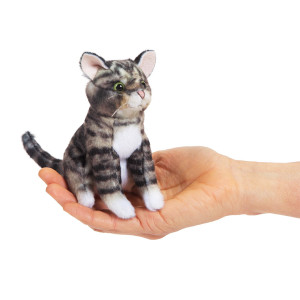 Folkmanis Mini Tabby Cat Finger Puppet Gray Black White