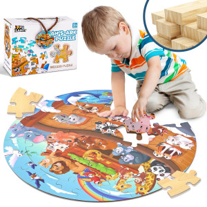 Iplay Ilearn Toddlers Noahsark Wooden Animal Puzzles Kids Floor Puzzles For Ages 35 48 Large 51 Pieces Round Jigsaw Puzz